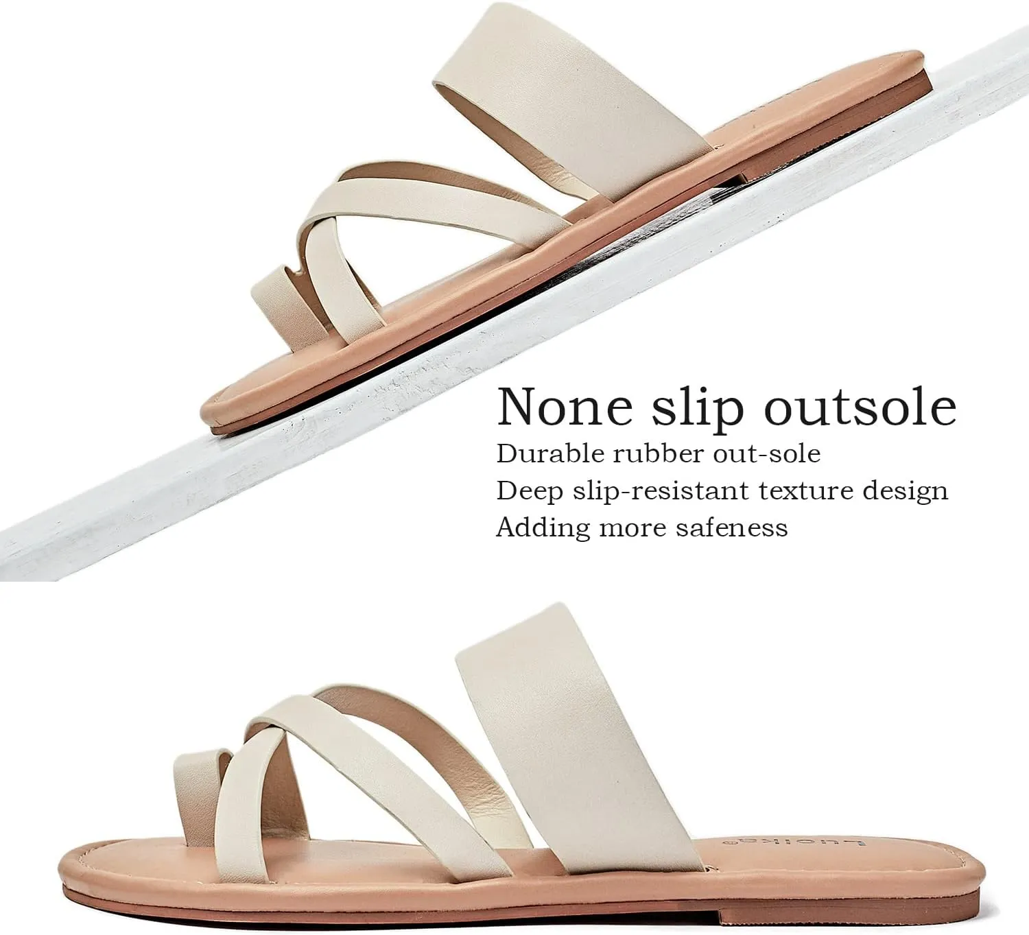 Luoika Women's Wide Width Flat Sandals, Flip Flop Slides Sandal Casual Strapy Sandal Slip on Summer Beach Shoes for Women.