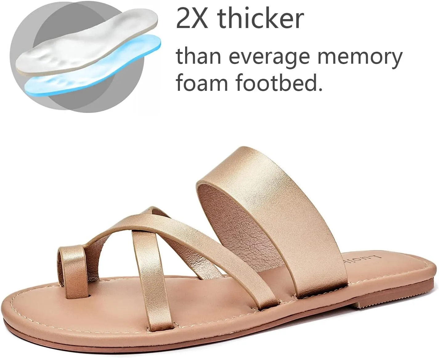 Luoika Women's Wide Width Flat Sandals, Flip Flop Slides Sandal Casual Strapy Sandal Slip on Summer Beach Shoes for Women.