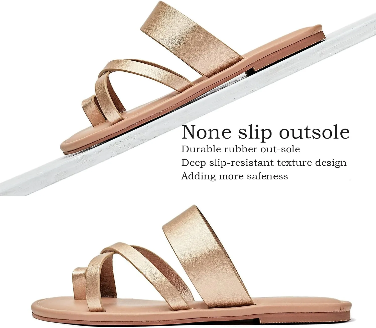Luoika Women's Wide Width Flat Sandals, Flip Flop Slides Sandal Casual Strapy Sandal Slip on Summer Beach Shoes for Women.