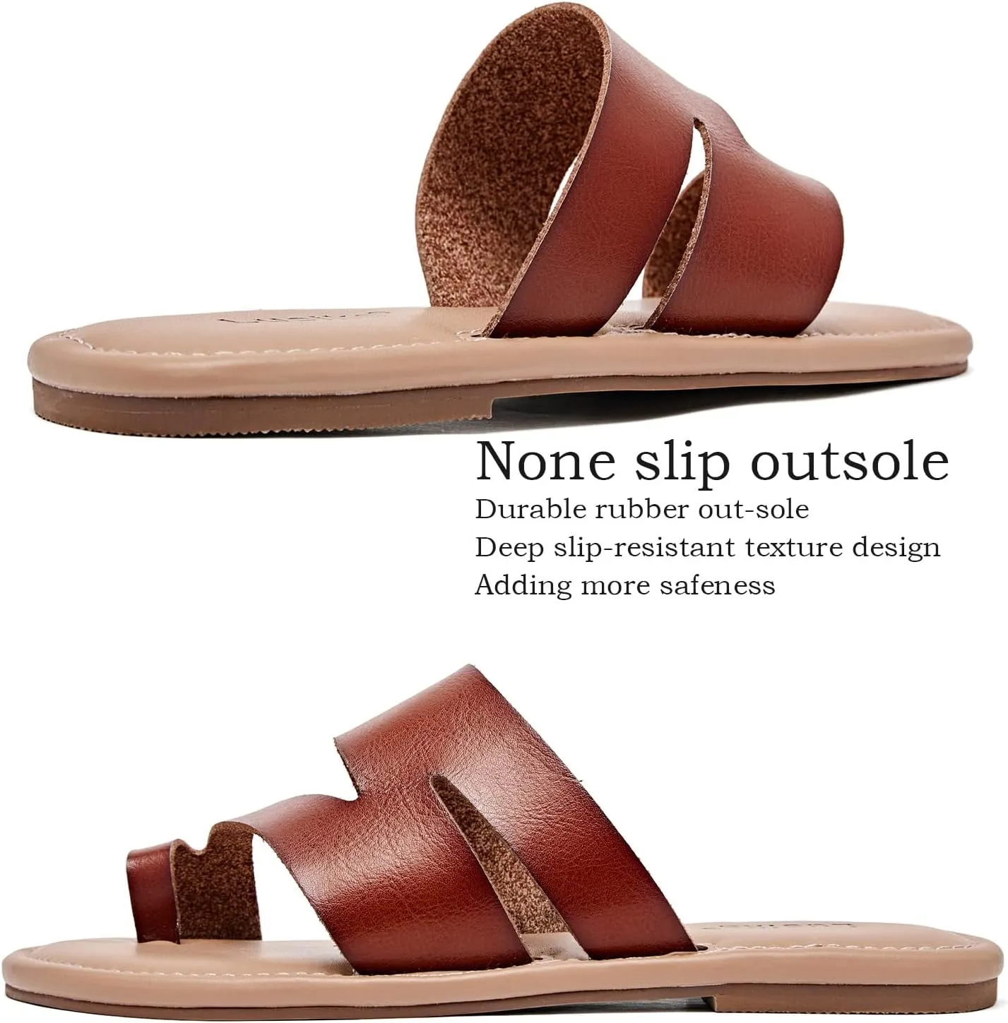 Luoika Women's Wide Width Flat Sandals, Flip Flop Slides Sandal Casual Strapy Sandal Slip on Summer Beach Shoes for Women.