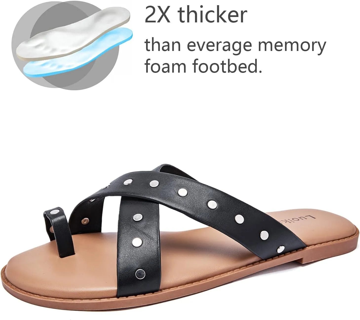 Luoika Women's Wide Width Flat Sandals, Flip Flop Slides Sandal Casual Strapy Sandal Slip on Summer Beach Shoes for Women.