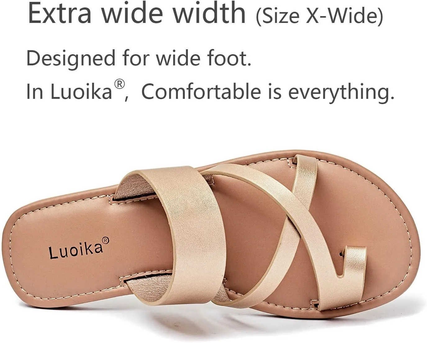 Luoika Women's Wide Width Flat Sandals, Flip Flop Slides Sandal Casual Strapy Sandal Slip on Summer Beach Shoes for Women.