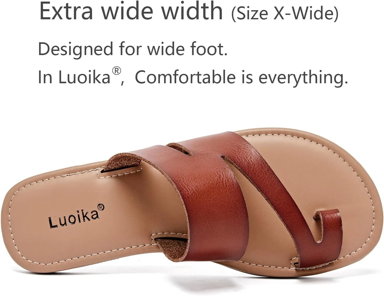 Luoika Women's Wide Width Flat Sandals, Flip Flop Slides Sandal Casual Strapy Sandal Slip on Summer Beach Shoes for Women.