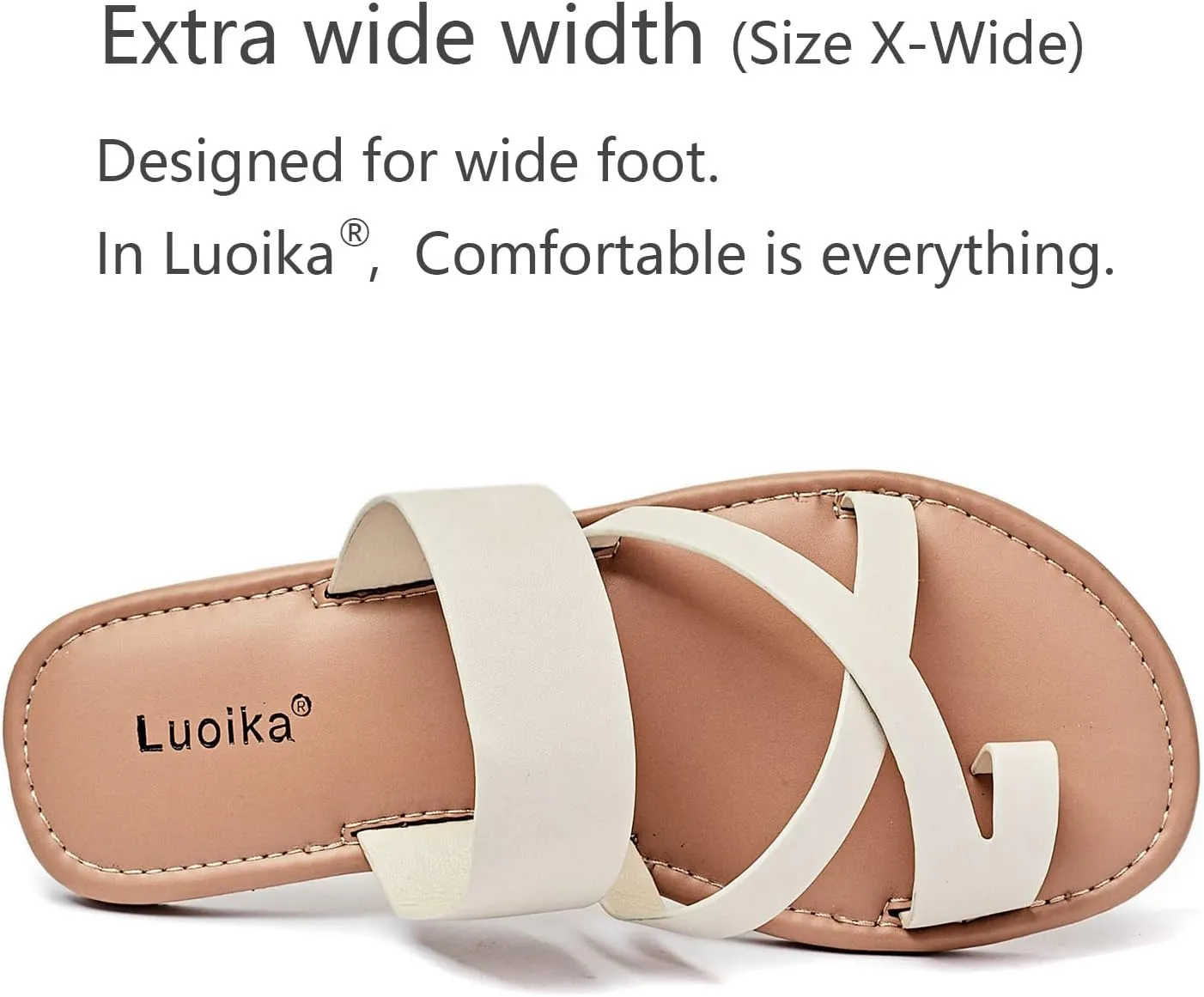Luoika Women's Wide Width Flat Sandals, Flip Flop Slides Sandal Casual Strapy Sandal Slip on Summer Beach Shoes for Women.