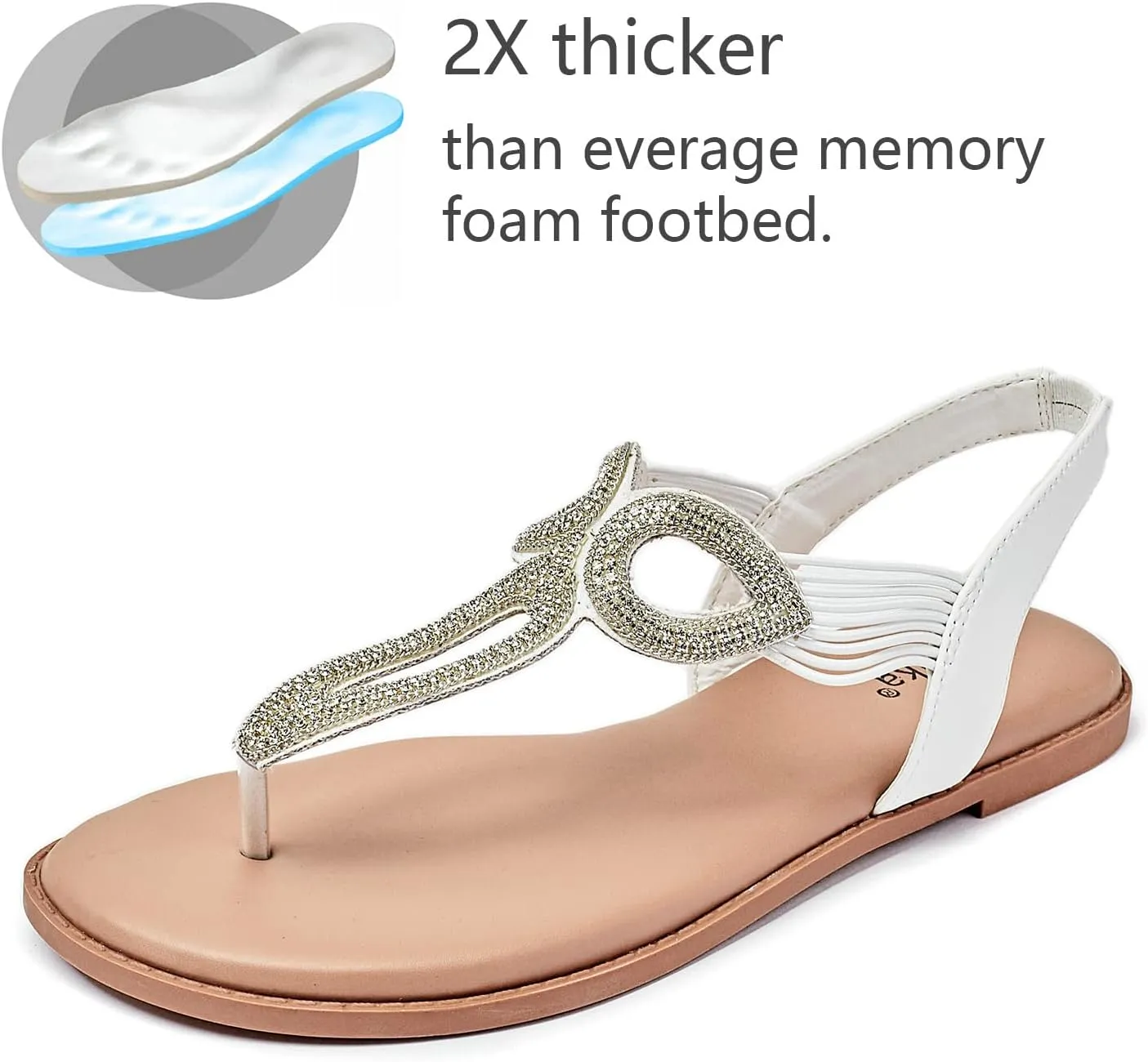Luoika Women's Wide Width Flat Slides Sandals, Flip Flop Strappy Rhinestone Thong Sandals Comfortable Summer Beach Shoes for Women.