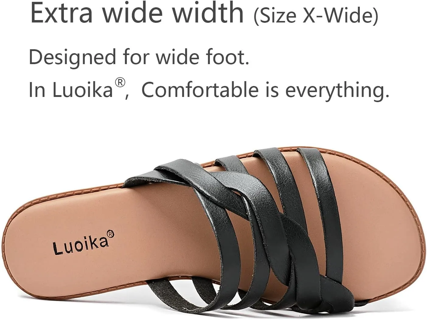 Luoika Women's Wide Width Flat Slides Sandals, Slip on Slide Sandal Casual Comfortable Summer Beach Shoes for Women.