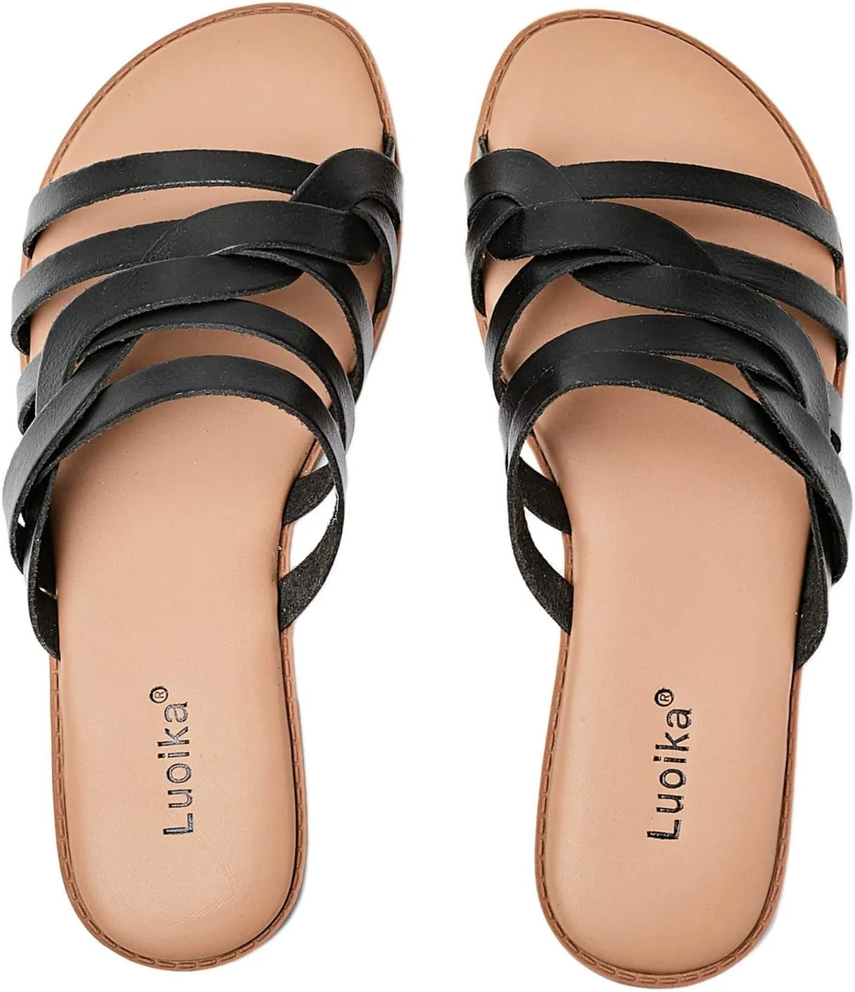Luoika Women's Wide Width Flat Slides Sandals, Slip on Slide Sandal Casual Comfortable Summer Beach Shoes for Women.