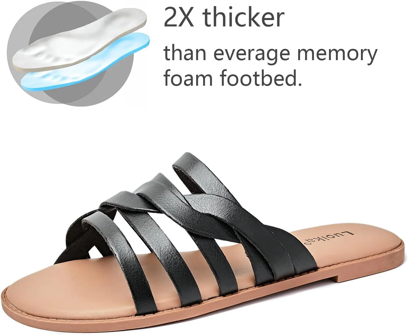 Luoika Women's Wide Width Flat Slides Sandals, Slip on Slide Sandal Casual Comfortable Summer Beach Shoes for Women.