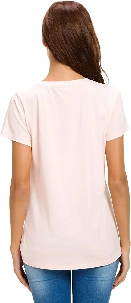 LUSMAY Womens Short Sleeve Loose Twist Knot Front T Shirts Cotton Casual Blouse
