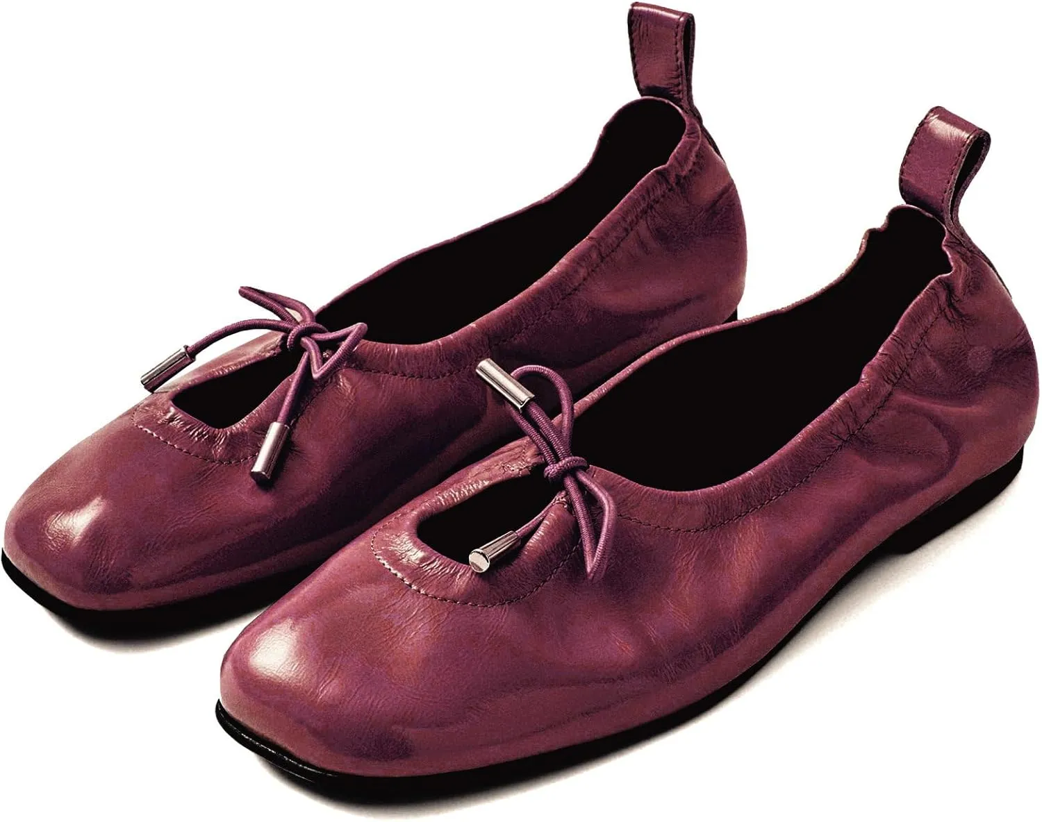 LUXMAX Square Toe Ballet Flats for Women Bow Mary Janes Closed Toe Lace Up Comfortable Shoes Ballerina Flats Dressy Work Shoes