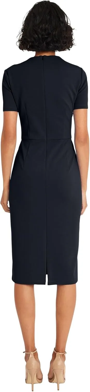 Maggy London Chic Asymmetric Crew Neck Short Sleeve Below The Knee Womens Dresses