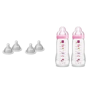 MAM Bottle Nipples Extra Slow Flow Nipple Size 0, for Newborn Babies and Older & Easy Active Baby Bottle 11oz, Easy Switch Between Breast and Bottle, Easy to Clean, 4  Months