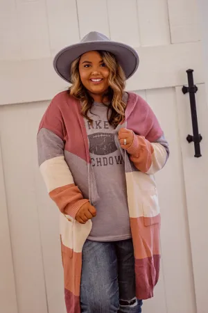 Mauve Colorblock Open Front Cardigan