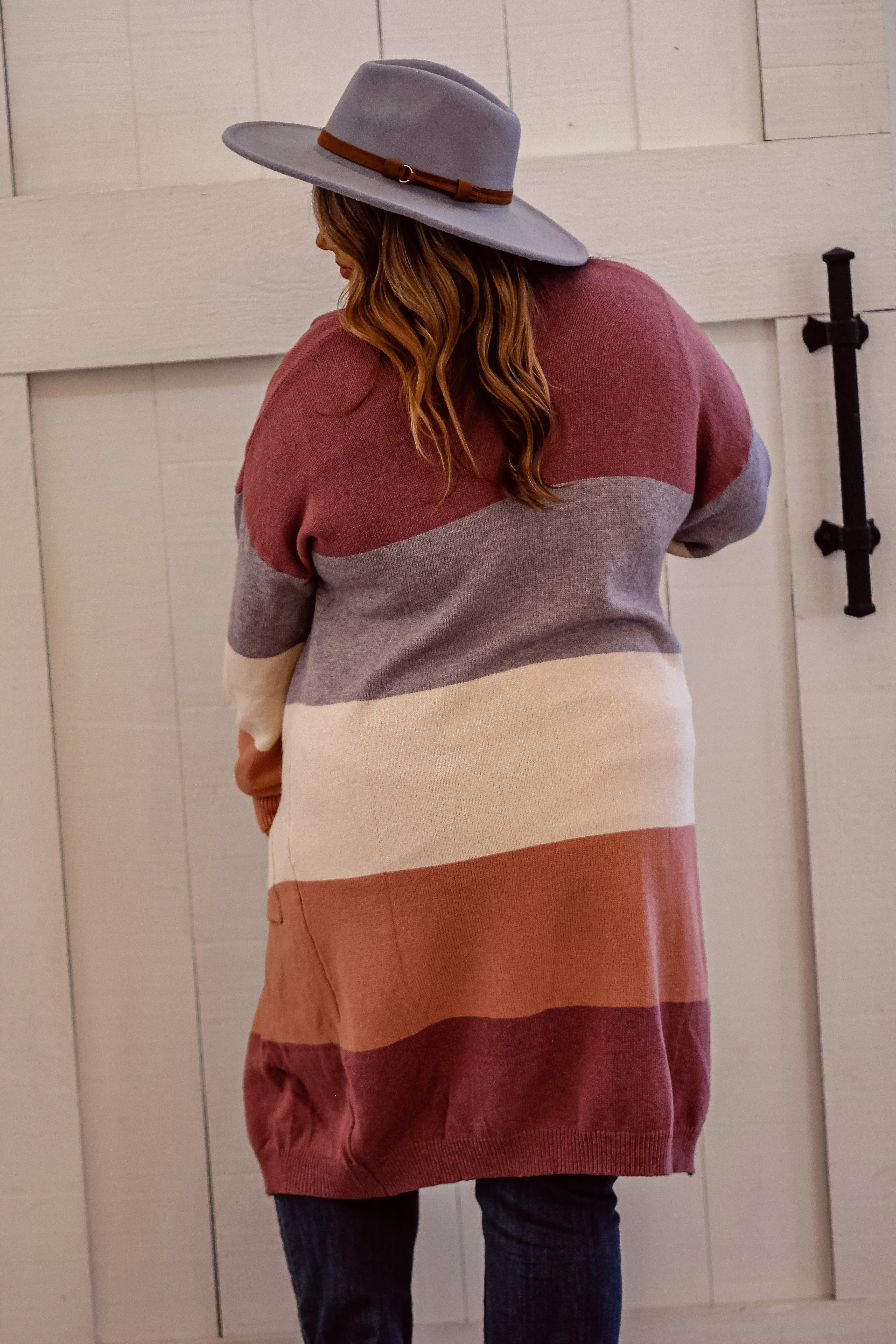 Mauve Colorblock Open Front Cardigan