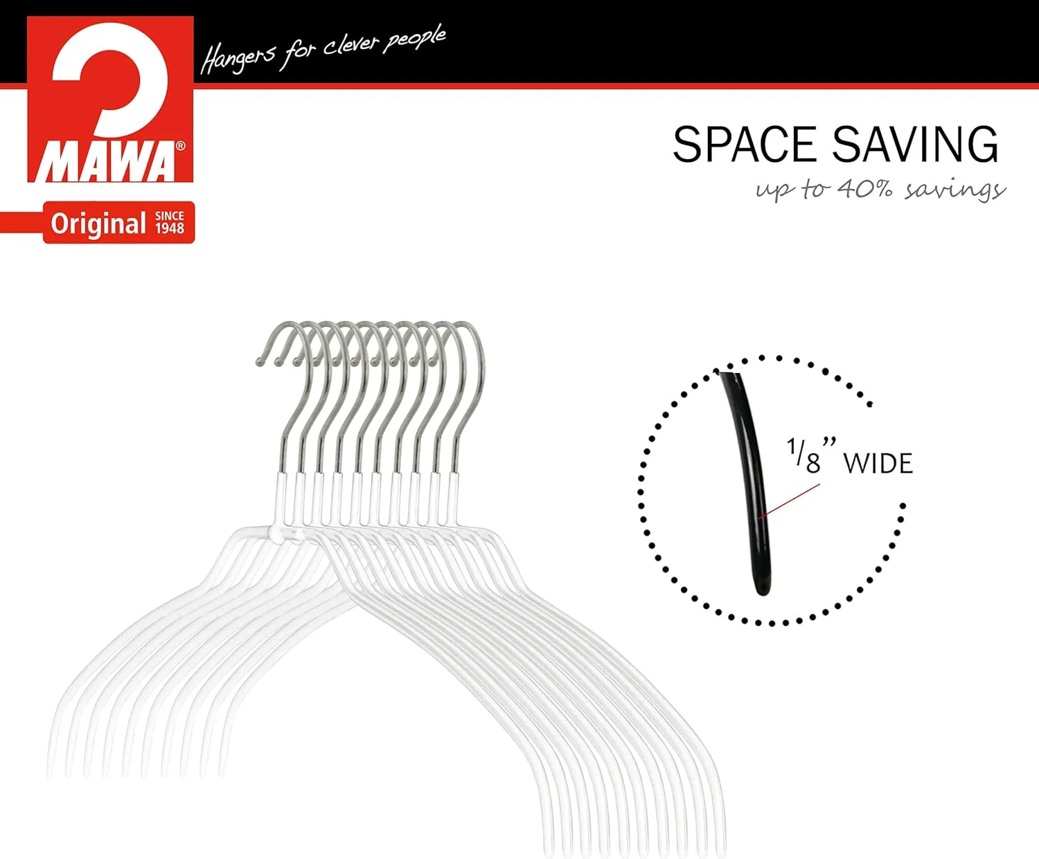Mawa by Reston Lloyd Silhouette Ultra-Thin Series, Non-Slip Space Saving Shirt Hanger, Style 42/FT, Pack of 180, White