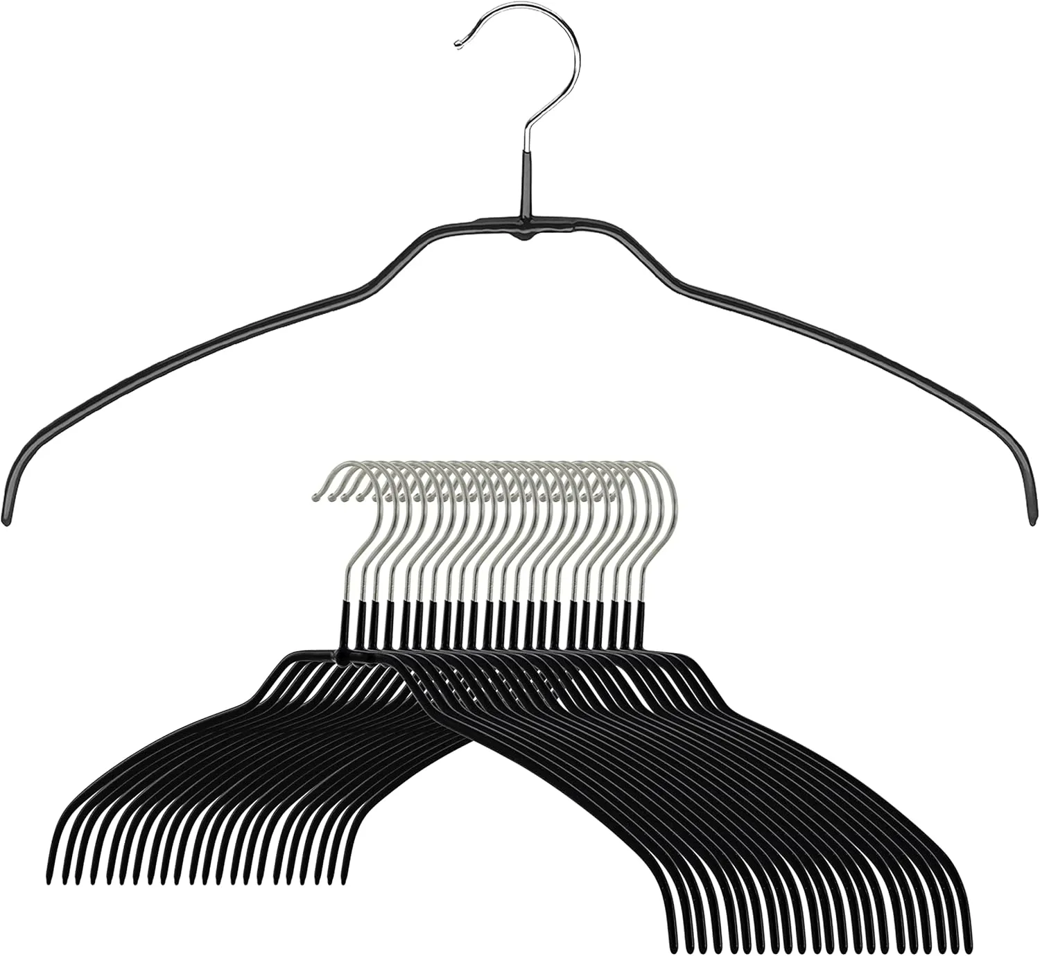 Mawa Reston Lloyd Silhouette Ultra-Thin Series, Non-Slip Space Saving Shirt Hanger, Style 42/FT, Pack of 24, Black, 24 Piece