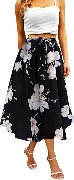 Maxi Skirts for Women with Pockets Long Midi Length Casual Skirt for Beach Party Holiday