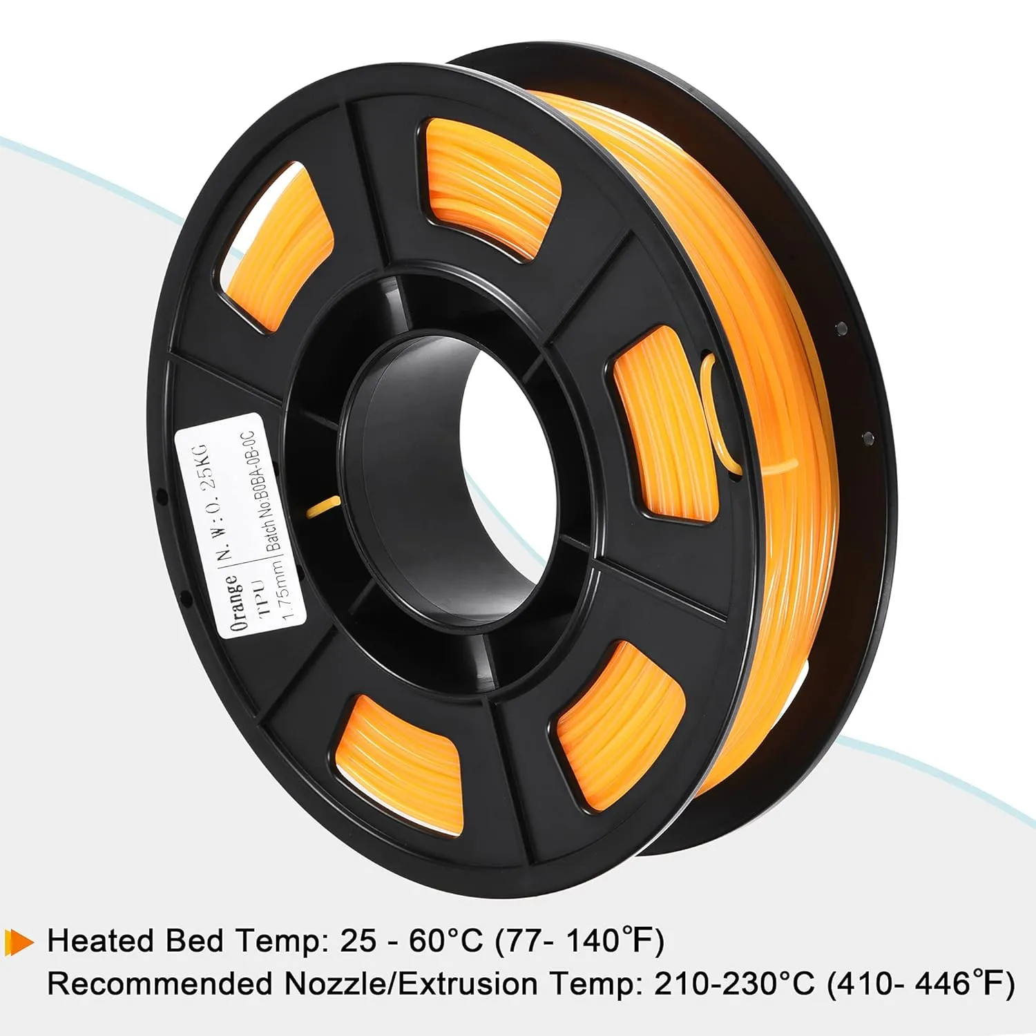 MECCANIXITY 1.75mm Filament TPU Orange 0.25KG Dimensional Accuracy  /- 0.05mm for 3D Printer