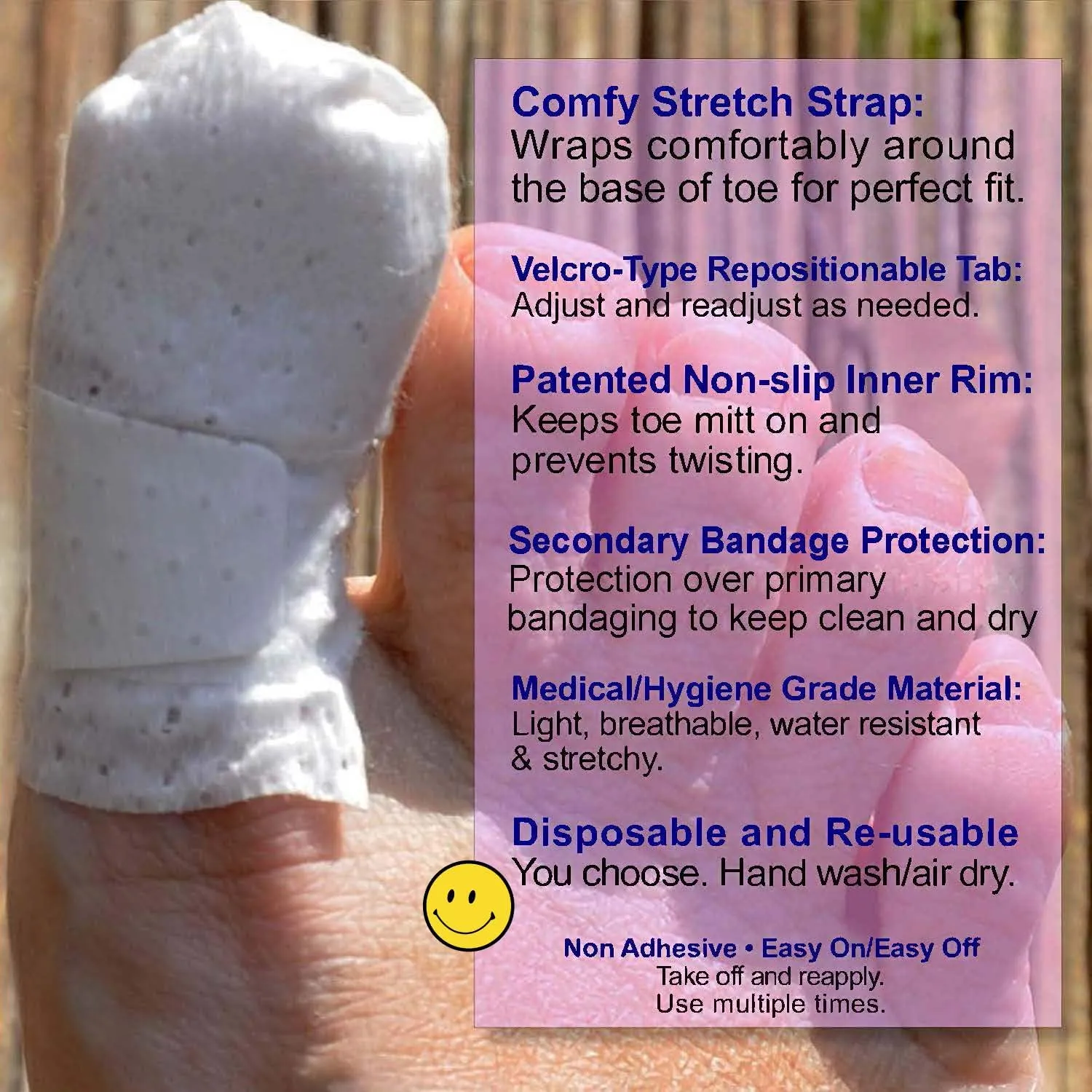 MediMitt ToeMitt Big Toe Bandages Non-Adhesive (Full Coverage Big Toe Bandage) (Without Absorbent Pad, Small (Pack of 10))