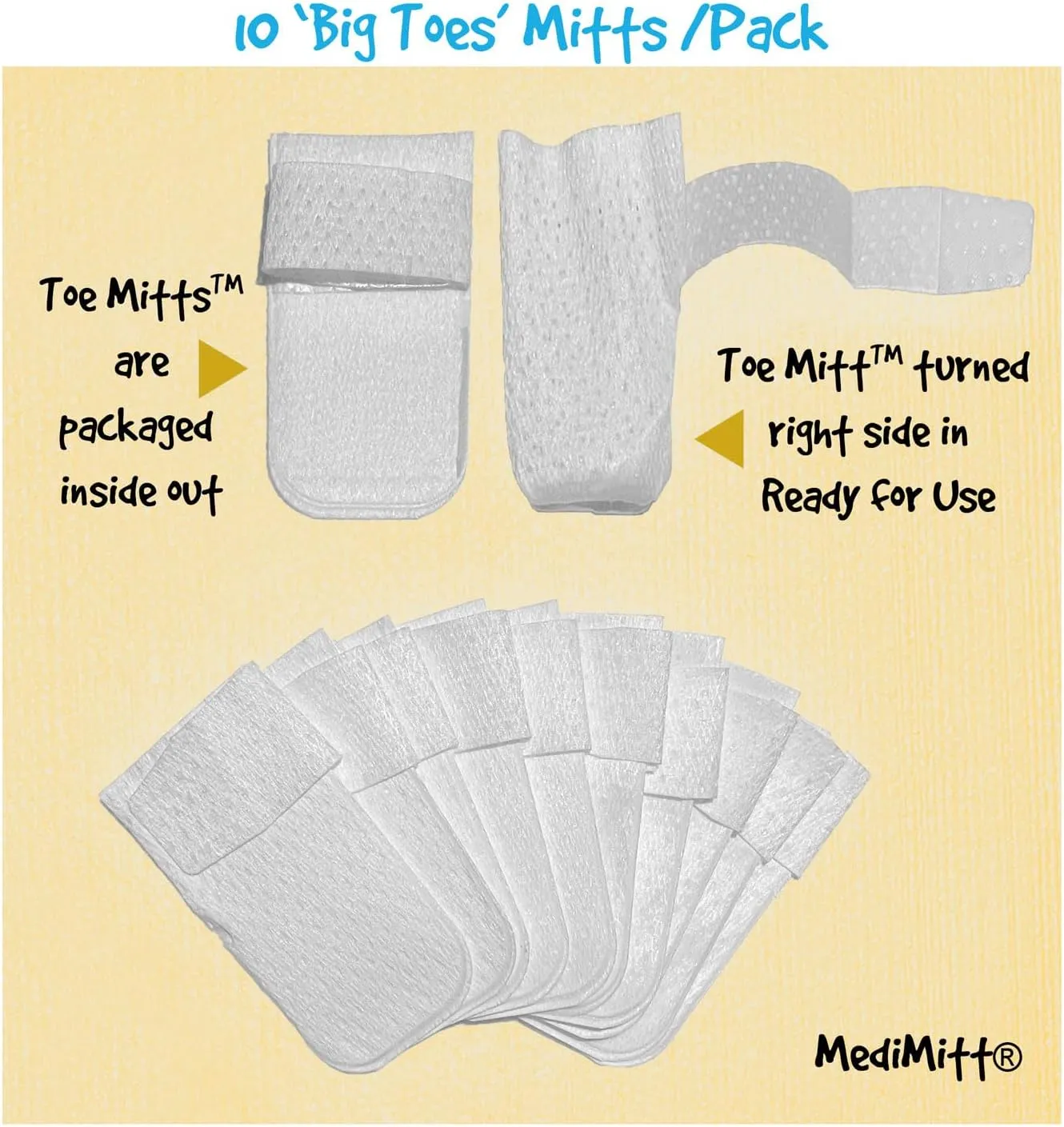 MediMitt ToeMitt Big Toe Bandages Non-Adhesive (Full Coverage Big Toe Bandage) (Without Absorbent Pad, Small (Pack of 10))