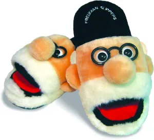 Medium Freudian Slippers - Comfy Plush Slip-On Footwear with Sigmud Freud's Head and a Comfortable Built in Sock Tongue Black