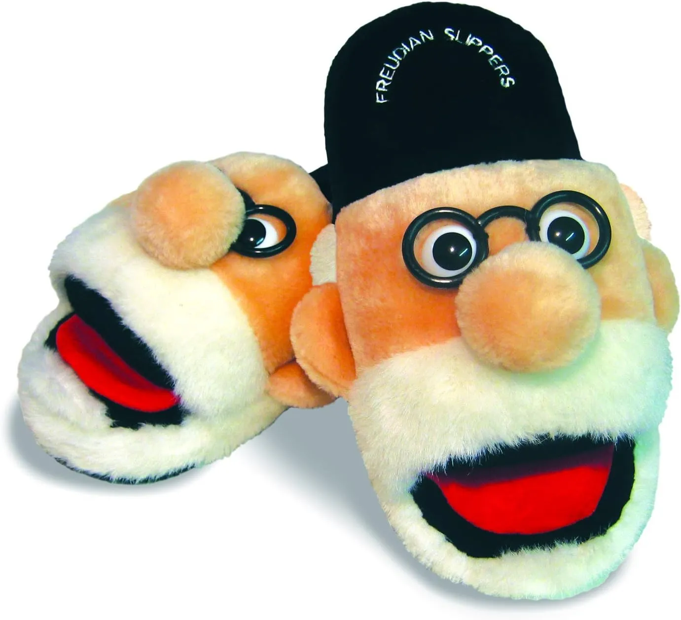 Medium Freudian Slippers - Comfy Plush Slip-On Footwear with Sigmud Freud's Head and a Comfortable Built in Sock Tongue Black