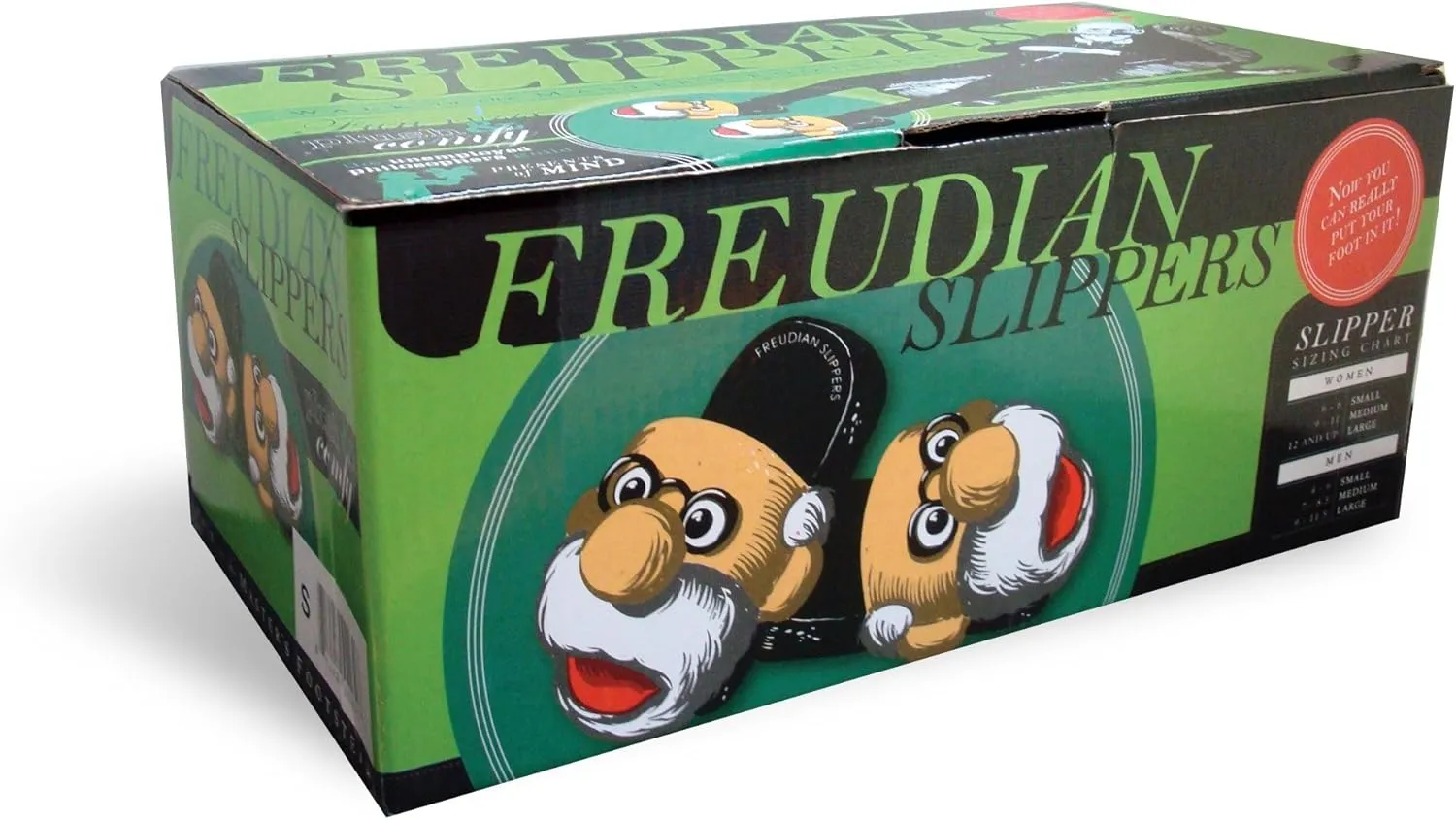 Medium Freudian Slippers - Comfy Plush Slip-On Footwear with Sigmud Freud's Head and a Comfortable Built in Sock Tongue Black