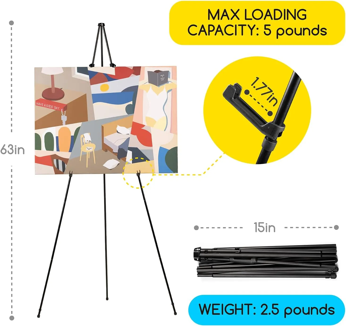 MEEDEN 6 Pcs Easel Stand for Painting and Display: 63" Art Metal Easel Sign Stand with Bag - Portable Foldable Instant Tripod Display Easel Stand for Wedding, Painting Canvas, Presentations, Posters