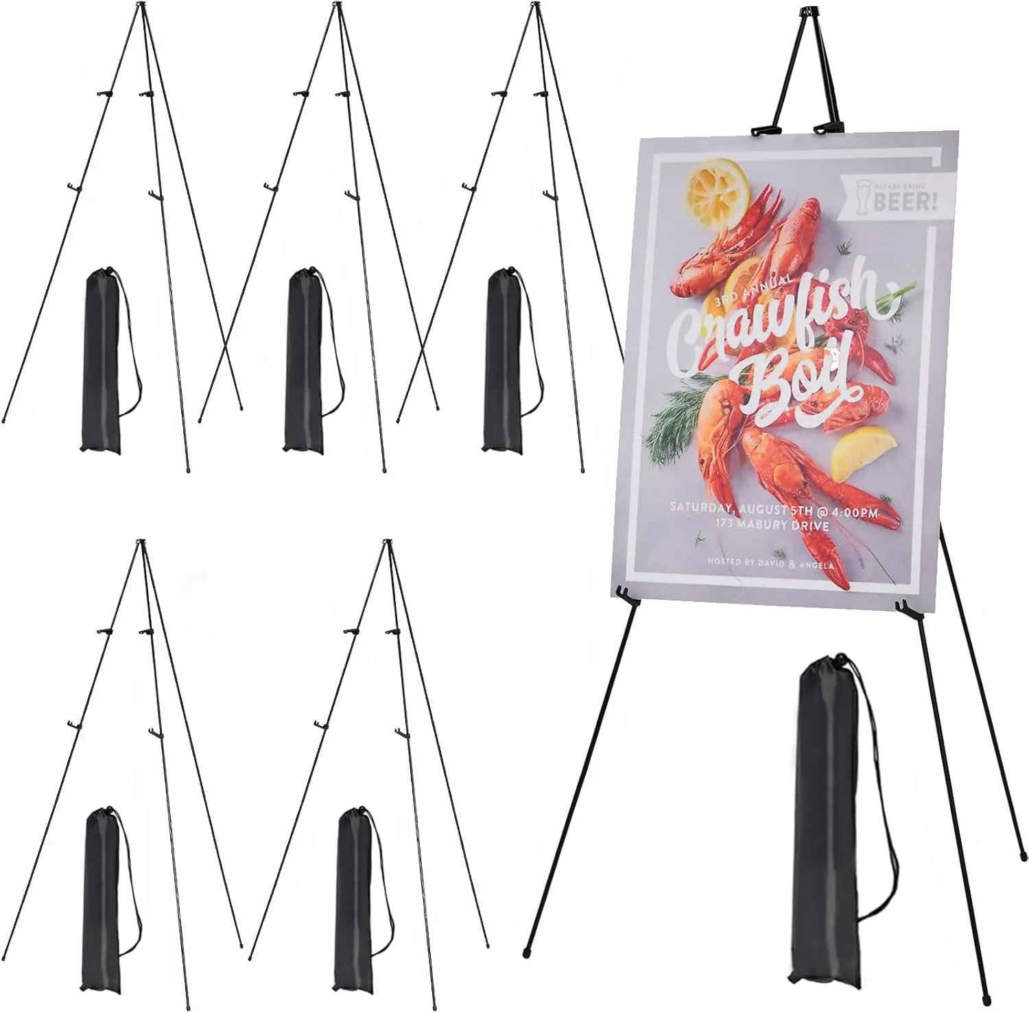 MEEDEN 6 Pcs Easel Stand for Painting and Display: 63" Art Metal Easel Sign Stand with Bag - Portable Foldable Instant Tripod Display Easel Stand for Wedding, Painting Canvas, Presentations, Posters