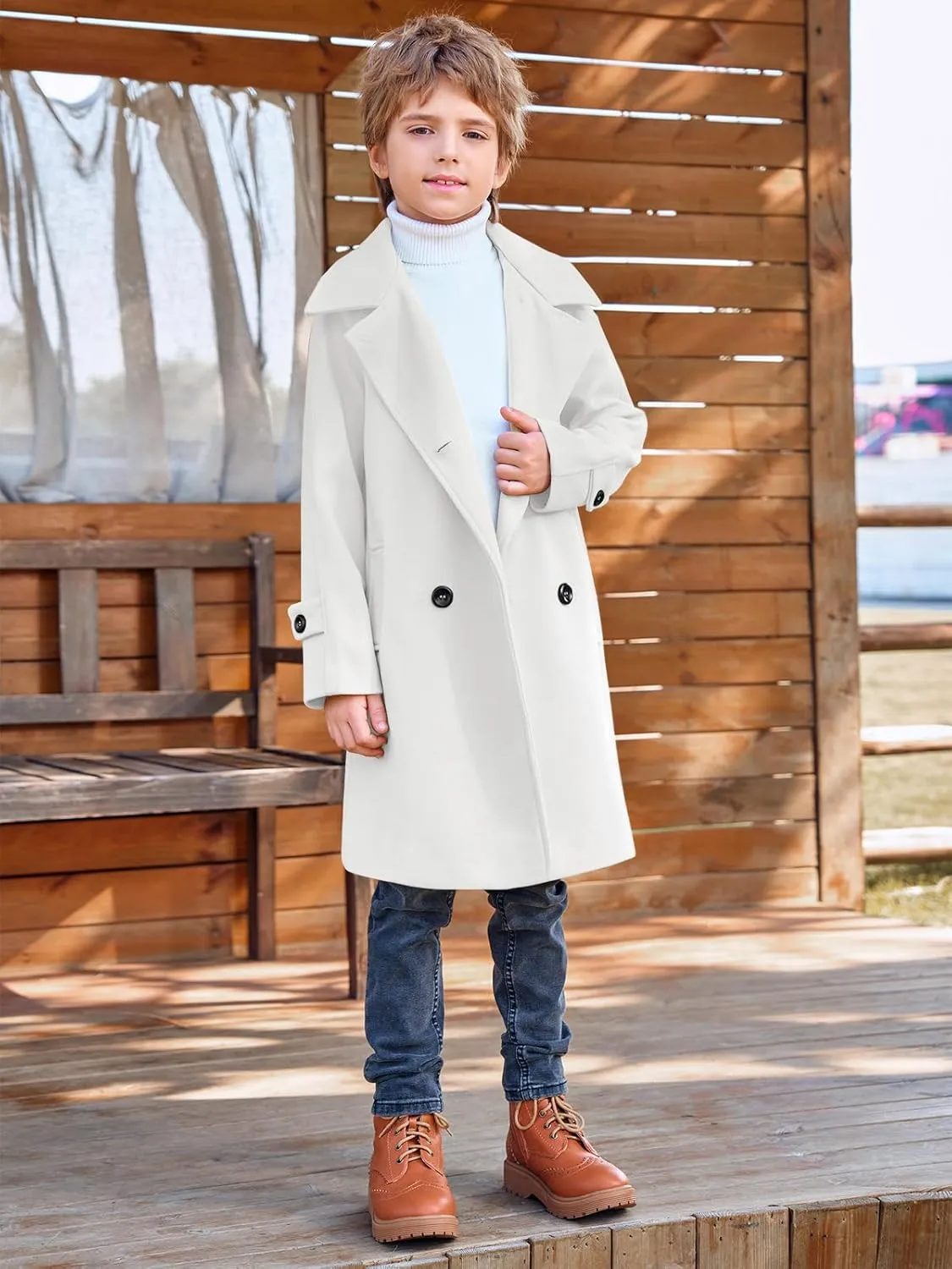 Meikulo Boys Double Breasted Pea Coat Kids Winter Notched Collar Overcoat 5-14 Years