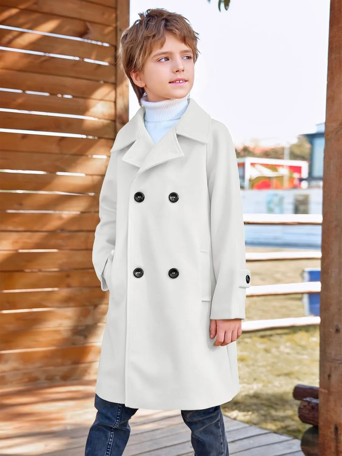 Meikulo Boys Double Breasted Pea Coat Kids Winter Notched Collar Overcoat 5-14 Years