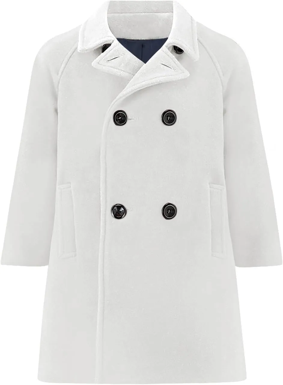 Meikulo Boys Double Breasted Pea Coat Kids Winter Notched Collar Overcoat 5-14 Years