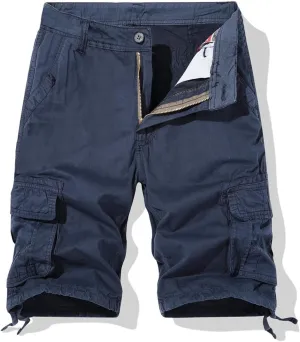 Men Classic Cargo Shorts, Comfy Breathable Athletic Workout Shorts Solid Color Casual Baggy Clothes with Multi Pockets