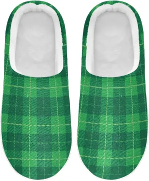 Men's and Women's Classic Memory Foam Slippers Warm Plush Non-Slip House Shoes Bedroom Home Office Travel Yoga M Green Tartan Plaid
