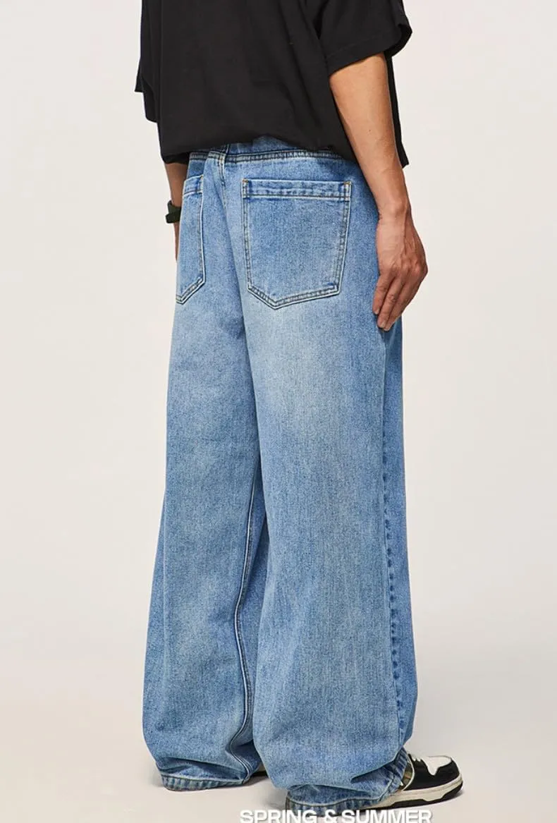 Mens Baggy Jeans Y2k Skater Vintage Plain Pants Casual Wide Leg Loose Fit Denim Hip Hop Jean