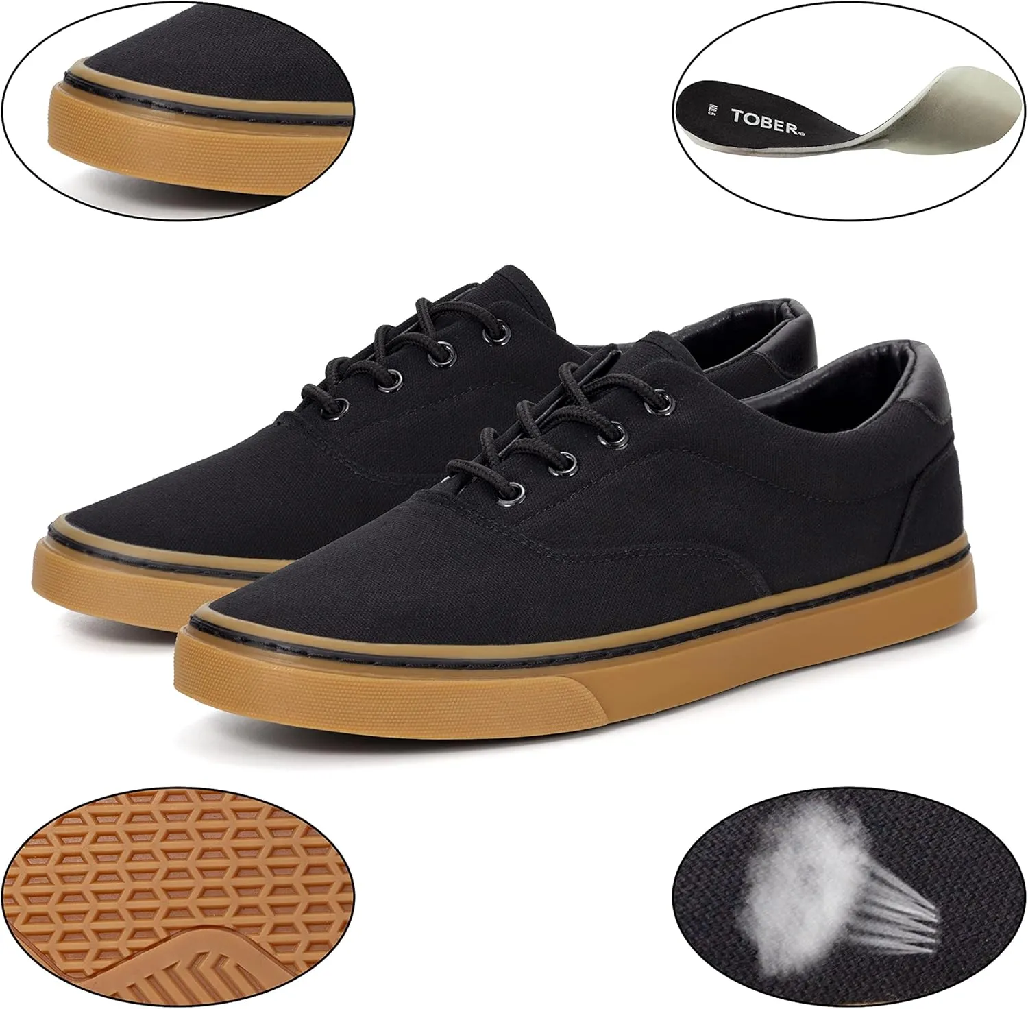 Men's Black Classic Low Top Shoes Canvas Fashion Sneaker with Soft Insole Causal Dress Shoes for Men Comfortable Walking Shoes