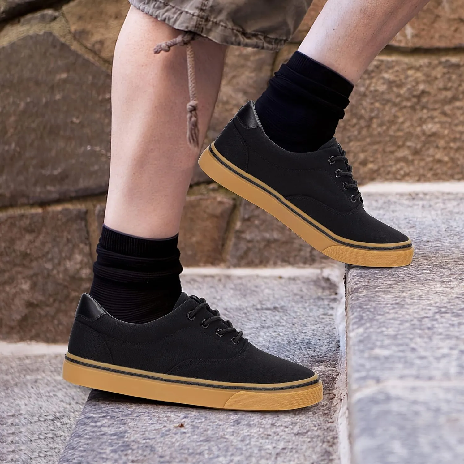 Men's Black Classic Low Top Shoes Canvas Fashion Sneaker with Soft Insole Causal Dress Shoes for Men Comfortable Walking Shoes