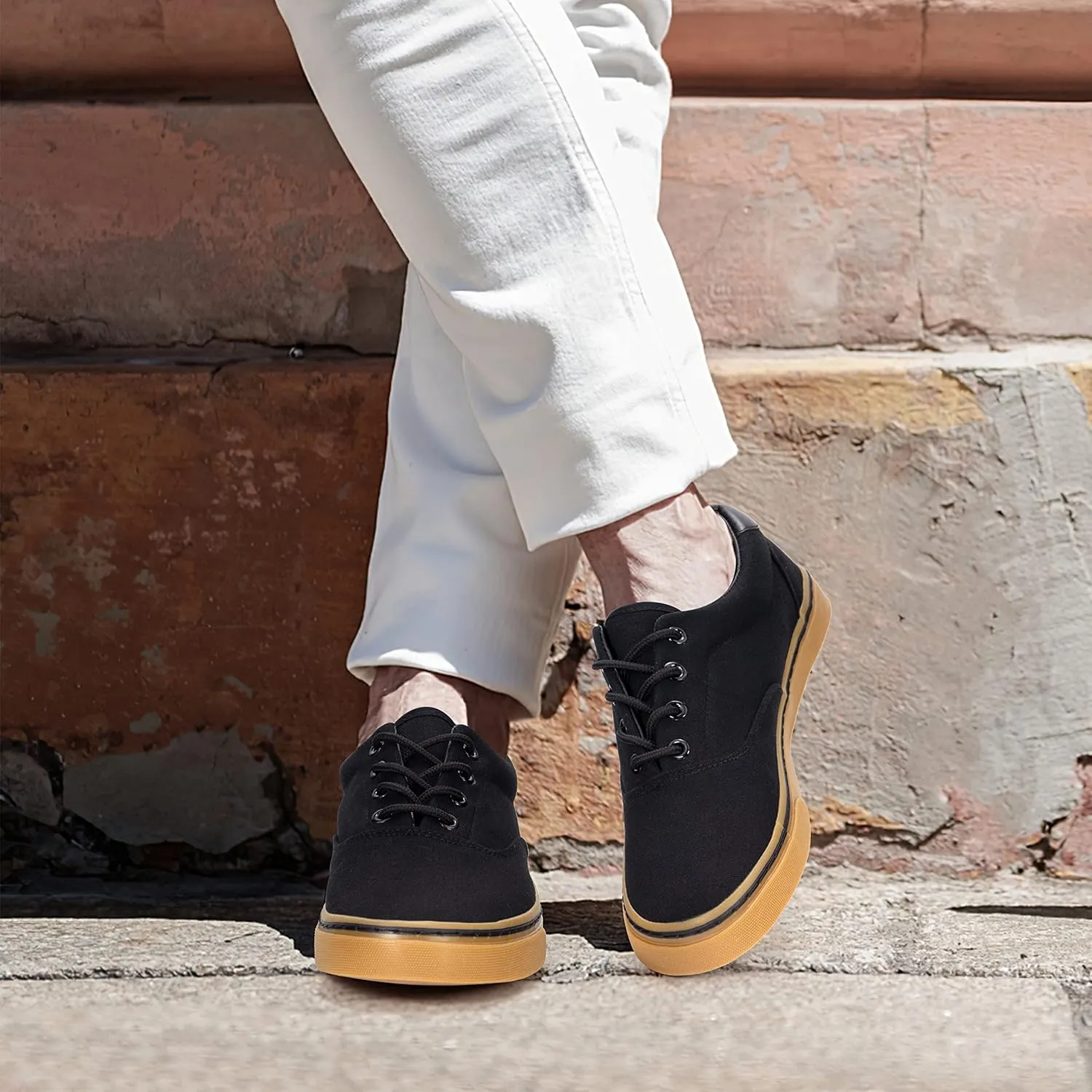 Men's Black Classic Low Top Shoes Canvas Fashion Sneaker with Soft Insole Causal Dress Shoes for Men Comfortable Walking Shoes
