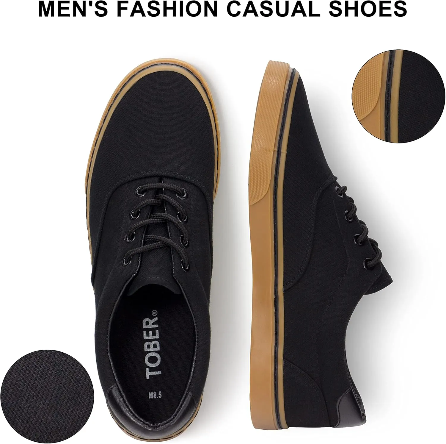 Men's Black Classic Low Top Shoes Canvas Fashion Sneaker with Soft Insole Causal Dress Shoes for Men Comfortable Walking Shoes
