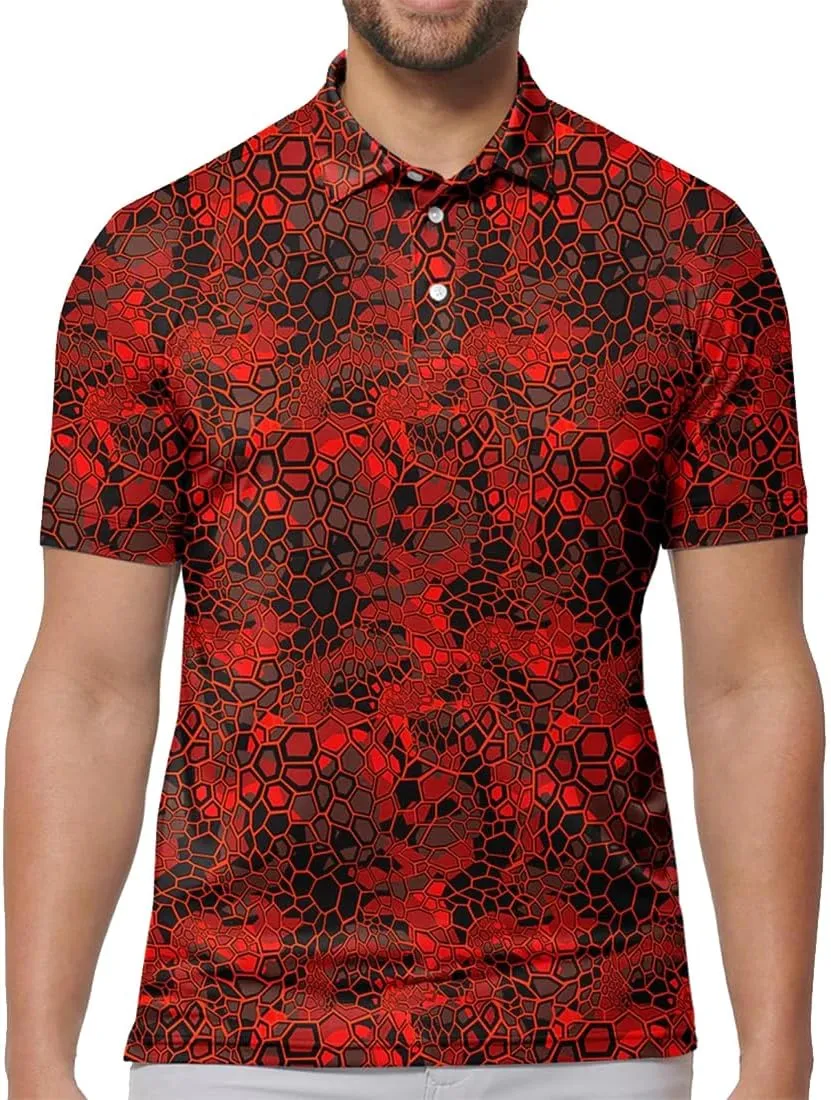 Mens Golf Shirt Print Polo Shirts for Men Performance Polo Quick-Dry