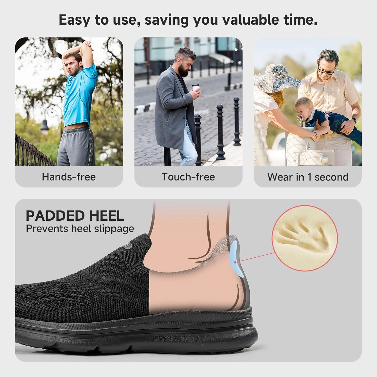 Men's Hands-Free Slip On Sneakers | Laceless Walking Shoes for Gym/Travel/Office