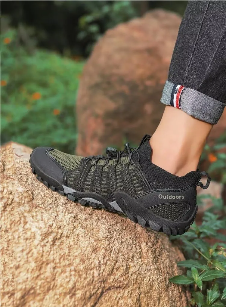 Men's Outdoor Stretch Mesh Hiking Shoe Comfortable Low Sneaker Lightweight Breathable Non-Slip Trekking Trails Shoes Casual Portable Slip on for Beach Fishing Water Sandals