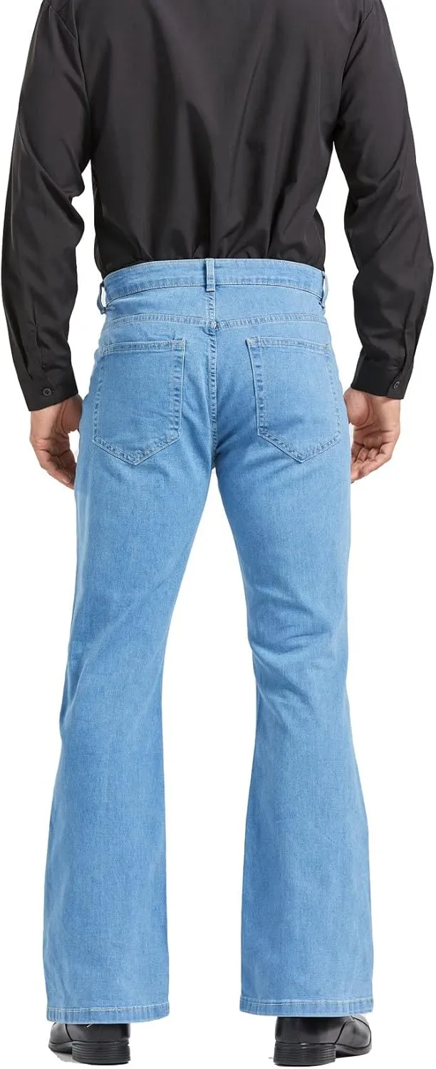 Men's Relaxed Vintage 60s 70s Bell Bottom Stretch Fit Classic Comfort Flared Flares Retro Leg Disco Denim Jeans Pants