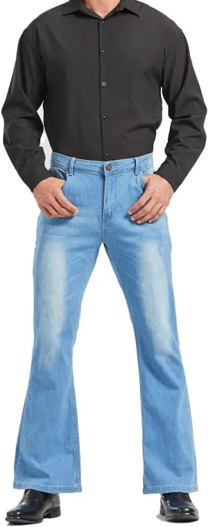 Men's Relaxed Vintage 60s 70s Bell Bottom Stretch Fit Classic Comfort Flared Flares Retro Leg Disco Denim Jeans Pants