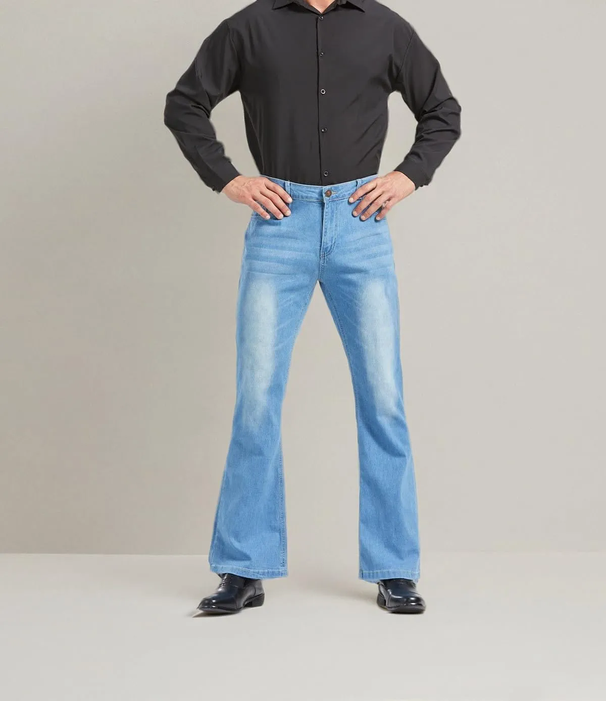 Men's Relaxed Vintage 60s 70s Bell Bottom Stretch Fit Classic Comfort Flared Flares Retro Leg Disco Denim Jeans Pants