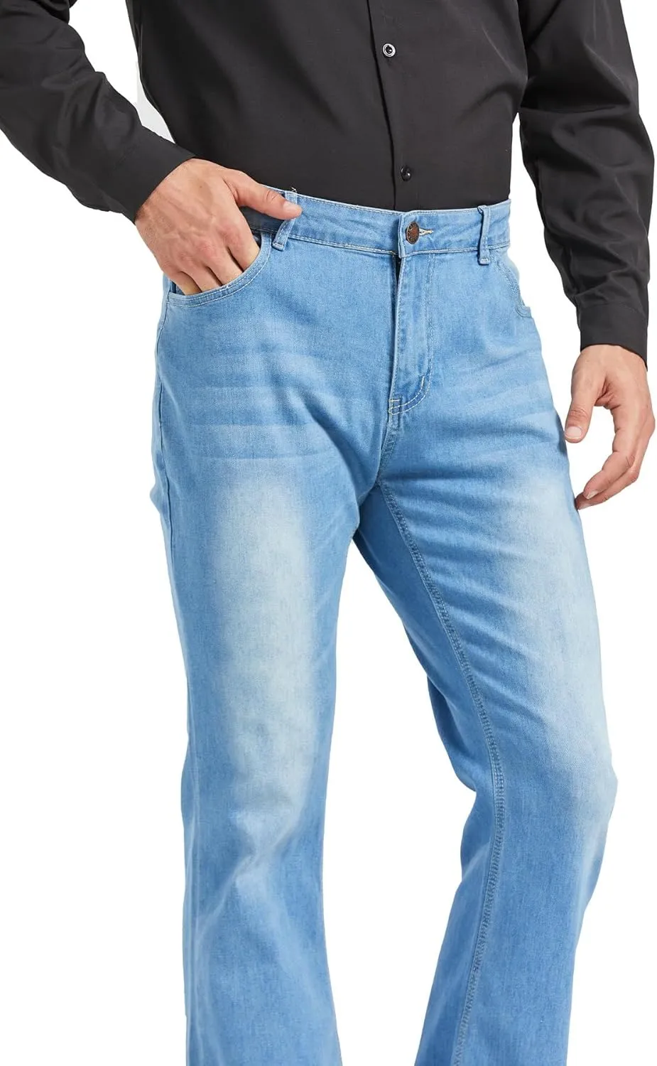 Men's Relaxed Vintage 60s 70s Bell Bottom Stretch Fit Classic Comfort Flared Flares Retro Leg Disco Denim Jeans Pants