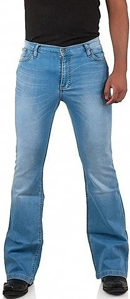 Men's Relaxed Vintage 60s 70s Bell Bottom Stretch Fit Classic Comfort Flared Flares Retro Leg Disco Denim Jeans Pants