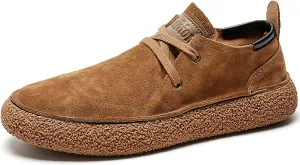 Men's Retro Suede Soft Sole Lace-Up Board Shoes Fashionable and Comfortable Non-Slip Flat Walking Shoes Classic Modern Brushed Leather Oxfords