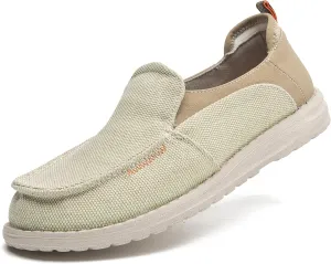 Men's Slip On Deck Shoes Casual Canvas Loafers Slip-Ons Hands Free Comfortable Stretch Flat Boat Shoes