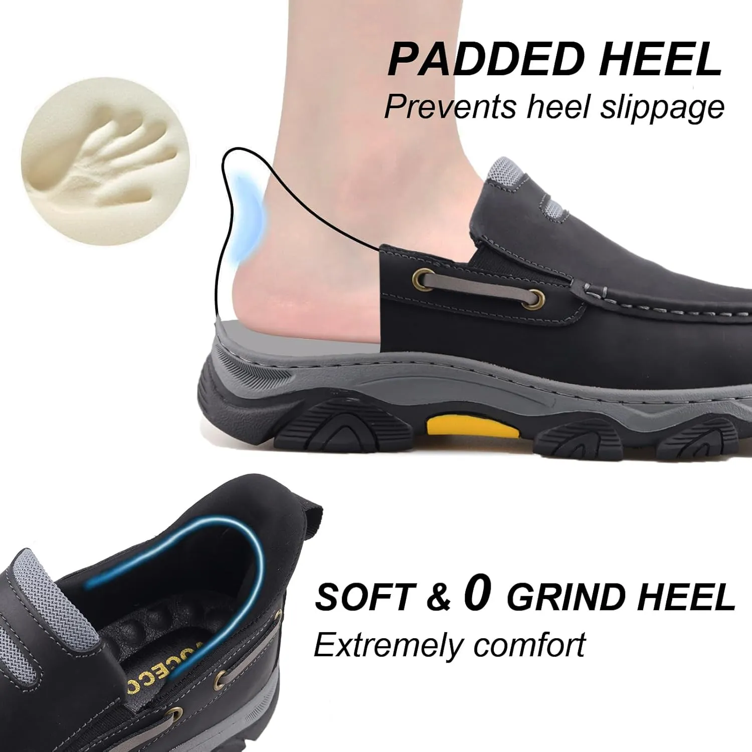 Men's Slip On Hands Free Leather Walking Work Loafers Slip-Ins Outdoor Dress Casual Cushioning Shoes